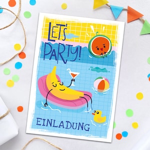 Einladungskarten zum Kindergeburtstag Schwimmbad Pool-Party Einladungen für Geburtstag Mädchen Jungen Motto-Party Geburtstagseinladungen