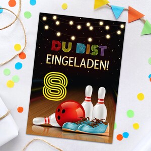 Einladungskarten zum 8. Kindergeburtstag Bowling Einladungen zum achten Geburtstag Jungen Mädchen Motto-Party Geburtstagseinladungen Kegeln