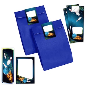 Mitgebsel-Set Tüten + Mini-Notizblöcke + Lesezeichen + Aufkleber Bowling kleine Geschenke Gastgeschenke für Kindergeburtstag Jungen