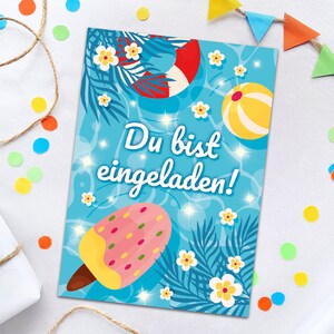 Einladungskarten zum Kindergeburtstag Schwimmbad Pool-Party Einladungen für Geburtstag Mädchen Jungen Motto-Party Geburtstagseinladungen