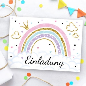 Einladungskarten zum Kindergeburtstag Regenbogen für Mädchen Geburtstagseinladungen Einladungen zur Taufe Kommunion Mädchengeburtstag
