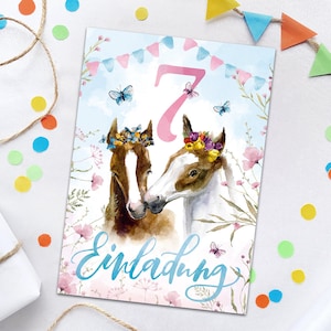 Einladungskarten zum 7. Kindergeburtstag Pferd Einladungen zum siebten Geburtstag für Mädchen Geburtstagseinladungen für Mädchengeburtstag