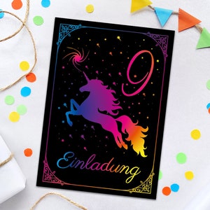 Einladungskarten zum 9. Kindergeburtstag Einhorn Tiere für Mädchen Einladungen zum neunten Geburtstag bunte coole Geburtstagseinladungen