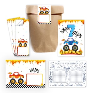 Einladungskarten zum 7 Kindergeburtstag Monstertruck Einladungen zum siebten Geburtstag Jungen Gastgeschenke Geschenktüten Schiffe versenken