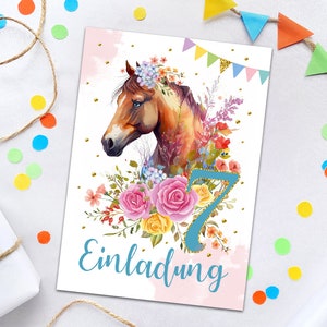 Einladungskarten zum 7. Kindergeburtstag Pferd Einladungen zum siebteb Geburtstag für Mädchen Geburtstagseinladungen für Mädchengeburtstag