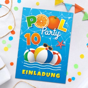 Einladungskarten zum 10. Kindergeburtstag Schwimmbad Pool-Party Einladungen zum zehnten Geburtstag Mädchen Jungen Geburtstagseinladungen