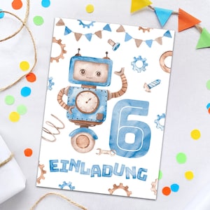 Einladungskarten zum 6. Kindergeburtstag Roboter Einladungen zum sechsten Geburtstag Jungen Geburtstagseinladungen für Jungs