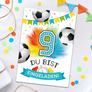Einladungskarten zum 9. Kindergeburtstag Fussball Fußball Einladungen zum neunten Geburtstag Jungen coole Geburtstagseinladungen für Jungs