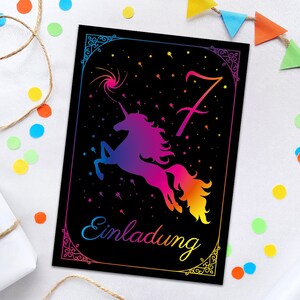 Einladungskarten zum 7. Kindergeburtstag Einhorn Tiere für Mädchen Einladungen zum siebten Geburtstag bunte coole Geburtstagseinladungen
