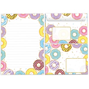 Briefpapier-Set Briefblock mit Umschlägen für Kinder Donuts für Mädchen Jungen (Block A5 mit 25 Blätter + 15 Umschläge)