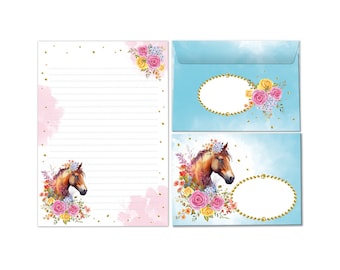 Briefpapier-Set Briefblock mit Umschlägen für Kinder Pferd Briefpapierset (Block A5 mit 25 Blätter + 15 Umschläge) liniert Kindermotiv