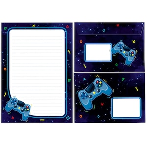 Briefpapier-Set Briefblock mit Umschlägen Game für Kinder Jungen (Block A5 mit 25 Blätter + 15 Umschläge) liniert Kindermotiv