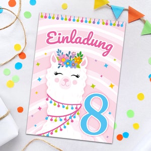 Einladungskarten zum 8. Kindergeburtstag Lama Einladungen zum achten Geburtstag für Mädchen Geburtstagseinladungen zum Mädchengeburtstag