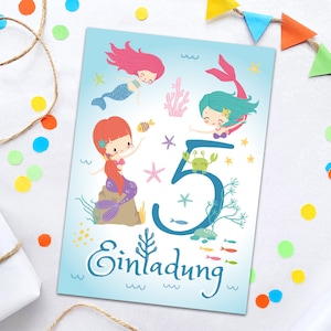 Einladungskarten zum 5. Kindergeburtstag Meerjungfrau für Mädchen Einladungen zum fünften Geburtstag Geburtstagseinladungen