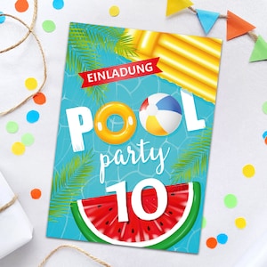 Einladungskarten zum 10. Kindergeburtstag Schwimmbad Pool-Party Einladungen zum zehnten Geburtstag Mädchen Jungen Geburtstagseinladungen