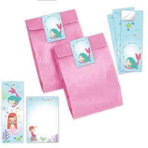 Mitgebsel-Set Tüten + Mini-Notizblöcke + Lesezeichen + Aufkleber Meerjungfrau kleine Gastgeschenke für Kindergeburtstag Taufe für Mädchen