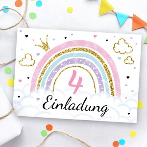Einladungskarten zum 4. Kindergeburtstag Einhorn Unicorn für Mädchen Einladungen zum vierten Geburtstag Geburtstagseinladungen