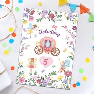 Einladungskarten zum 5. Kindergeburtstag Feen Prinzessin für Mädchen Einladungen zum fünften Geburtstag bunte coole Geburtstagseinladungen