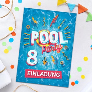 Einladungskarten zum 8. Kindergeburtstag Schwimmbad Pool-Party Einladungen zum achten Geburtstag Mädchen Jungen Geburtstagseinladungen