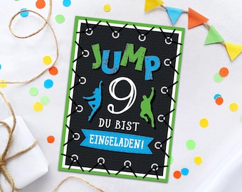 Einladungskarten zum 9. Kindergeburtstag Jump Trampolin Einladungen zum neunten Geburtstag Mädchen Jungen Motto-Party Geburtstagseinladungen