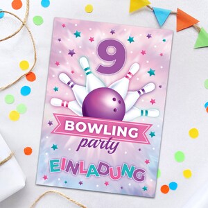Einladungskarten zum 9. Kindergeburtstag Bowling Einladungen zum neunten Geburtstag Mädchen Motto-Party Geburtstagseinladungen Kegeln