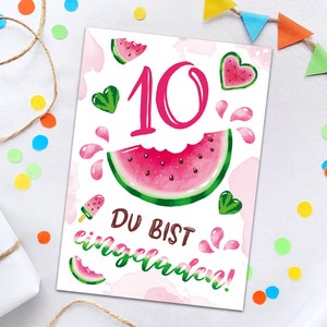 Einladungskarten zum 10. Kindergeburtstag Wassermelone Einladungen zum zehnten für Mädchen Geburtstagseinladungen für Mädchengeburtstag