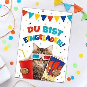 Einladungskarten zum Kindergeburtstag Kino Einladungen für Geburtstag Jungen Mädchen Katze Motto-Party Geburtstagseinladungen
