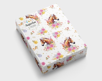 Geschenkpapier Pferd Kindermotiv für kleine Geschenke für Kindergeburtstag Weihnachten (A3-Format incl. Aufkleber und Verschlusspunkte)