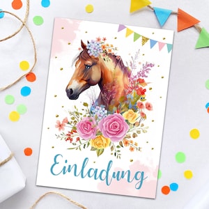 Einladungskarten zum Kindergeburtstag Pferd Einladungen für Mädchen  Geburtstagseinladungen für Mädchengeburtstag Kommunion Taufe