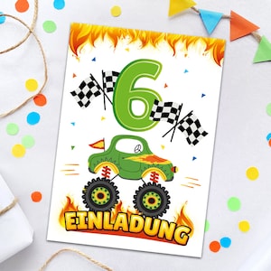 Einladungskarten zum 6. Kindergeburtstag Einladungen zum sechsten Geburtstag Jungen Geburtstagseinladungen Monster-Truck Auto