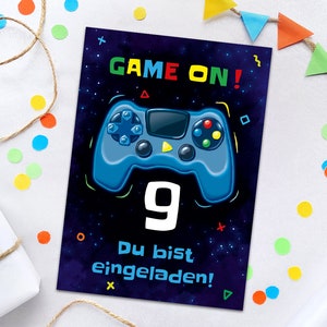 Einladungskarten zum 9. Kindergeburtstag Jungs Gamer Party Einladungen zum neunten Geburtstag Jungen Geburtstagseinladungen