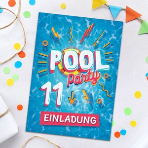 Einladungskarten zum 11. Kindergeburtstag Schwimmbad Pool-Party Einladungen zum elften Geburtstag Mädchen Jungen Geburtstagseinladungen