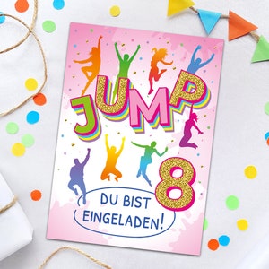 Einladungskarten zum 8. Kindergeburtstag Jump Trampolin Einladungen zum achten Geburtstag Mädchen Motto-Party Geburtstagseinladungen