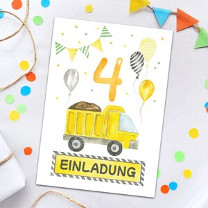 Einladungskarten zum 4. Kindergeburtstag Einladungen für vierten Geburtstag Jungen Baustelle Geburtstagseinladungen Baustelle-Motiv Jungs