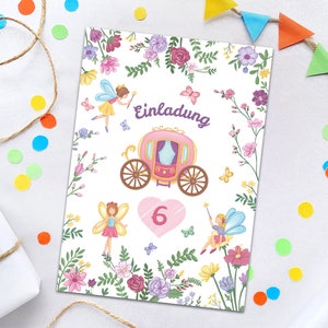 Einladungskarten zum 6. Kindergeburtstag Feen Prinzessin für Mädchen Einladungen zum sechsten Geburtstag bunte coole Geburtstagseinladungen
