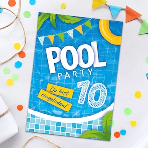 Einladungskarten zum 10. Kindergeburtstag Schwimmbad Pool-Party Einladungen zum zehnten Geburtstag Mädchen Jungen Geburtstagseinladungen