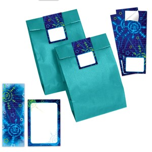 Mitgebsel-Set Tüten + Mini-Notizblöcke + Lesezeichen + Aufkleber Laser Tag kleine Geschenke Gastgeschenke für Kindergeburtstag Mädchen Jungs
