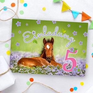 Einladungskarten zum 5. Kindergeburtstag Pferd Einladungen zum fünften Geburtstag für Mädchen  Geburtstagseinladungen für Mädchengeburtstag