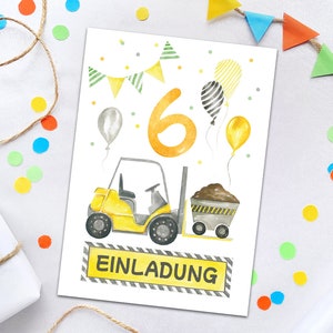 Einladungskarten zum 6. Kindergeburtstag Einladungen für sechsten Geburtstag Jungen Baustelle Geburtstagseinladungen Baustelle-Motiv Jungs