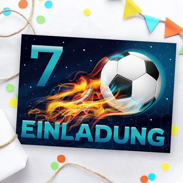 Einladungskarten zum 7. Kindergeburtstag Fussball Fußball Einladungen zum siebten Geburtstag Jungen coole Geburtstagseinladungen für Jungs