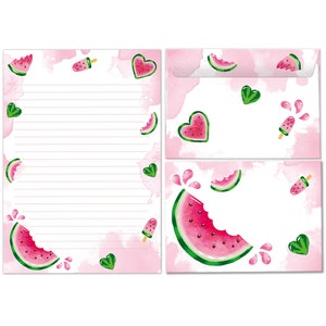 Briefpapier-Set Briefblock mit Umschlägen Kinder Wassermelone Briefpapierset (Block A5 mit 25 Blätter + 15 Umschläge) liniert Kindermotiv