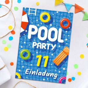 Einladungskarten zum 11. Kindergeburtstag Schwimmbad Pool-Party Einladungen zum elften Geburtstag Mädchen Jungen Geburtstagseinladungen