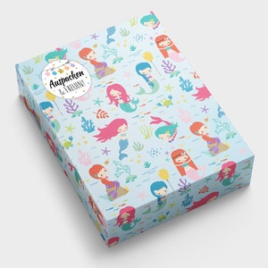 Geschenkpapier Meerjungfrau Kindermotiv für kleine Geschenke Kindergeburtstag Weihnachten (A3-Format incl. Aufkleber und Verschlusspunkte)