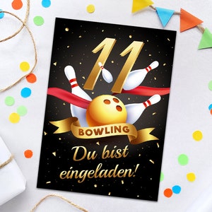 Einladungskarten zum 11. Kindergeburtstag Bowling Einladungen zum elften Geburtstag Jungen Mädchen Motto-Party Geburtstagseinladungen Kegeln