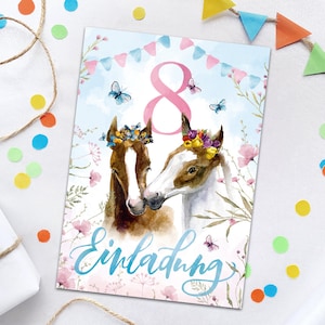 Einladungskarten zum 8. Kindergeburtstag Pferd Einladungen zum achten Geburtstag für Mädchen Geburtstagseinladungen für Mädchengeburtstag