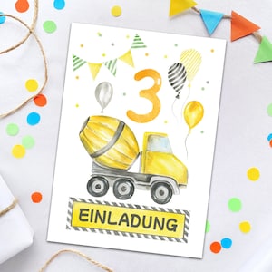 Einladungskarten zum 3. Kindergeburtstag Einladungen für dritten Geburtstag Jungen Baustelle Geburtstagseinladungen Baustelle-Motiv Jungs