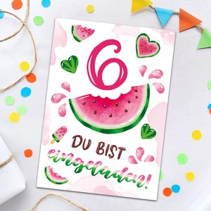 Einladungskarten zum 6. Kindergeburtstag Wassermelone Einladungen zum sechsten für Mädchen Geburtstagseinladungen für Mädchengeburtstag