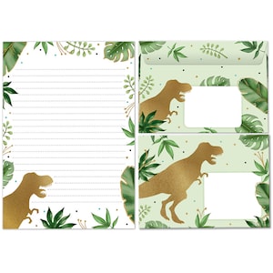Briefpapier-Set Briefblock mit Umschlägen Dino Dinosaurier für Kinder Jungen (Block A5 mit 25 Blätter + 15 Umschläge) liniert Kindermotiv