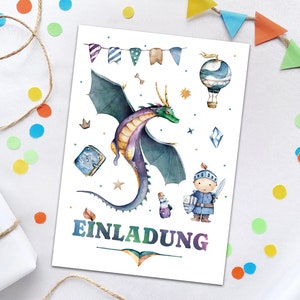 Einladungskarten zum Kindergeburtstag Ritter Drache Einladungen für Geburtstag Jungen Motto-Party Geburtstagseinladungen Party-Einladungen