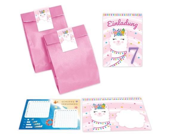 Minkocards 8er Einladungsset – 8. Geburtstag Mädchen „Trampolin“ – Inkl. Karten, Umschläge, Tüten, Aufkleber & Lesezeichen